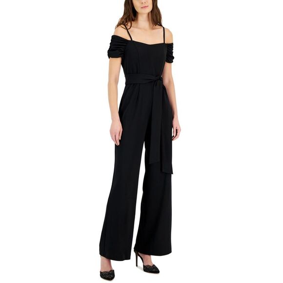 Tahari Asl Womens Off-The-Shoulder Wide-Leg Crepe Jumpsuit